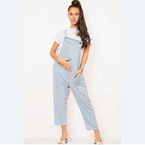 Ladies Italian Lagenlook 2 Pocket Front Tie Comfy Cotton Jumpsuit - Picture 1 of 10